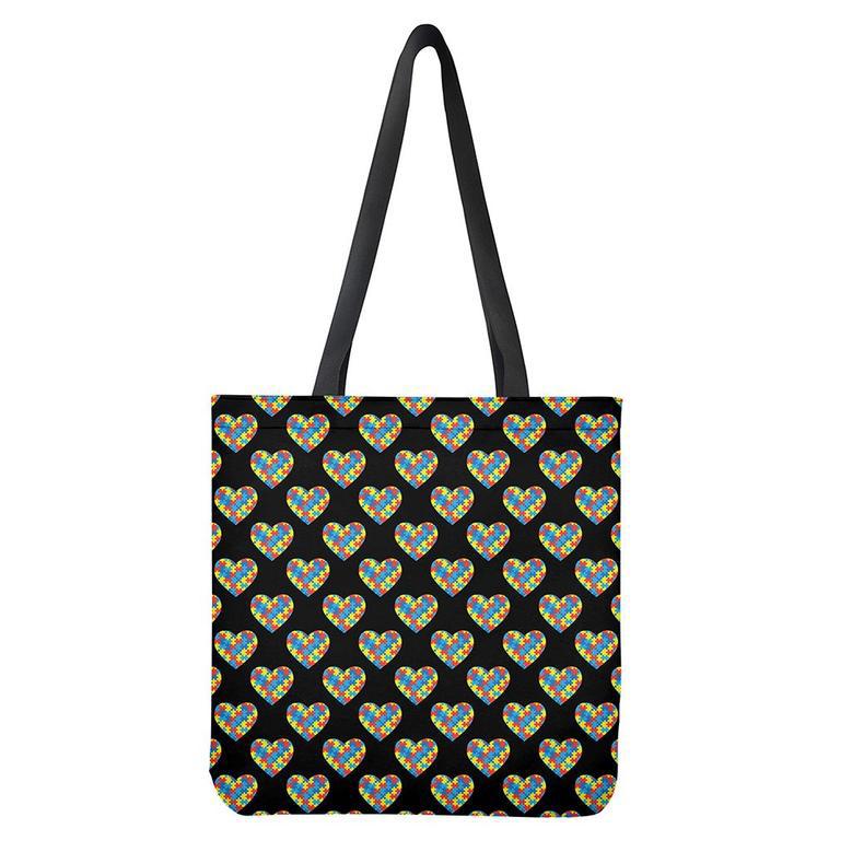 Autism Awareness Heart Pattern Print Tote Bag