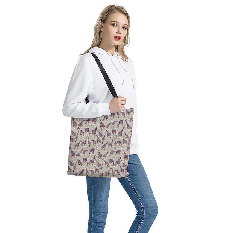 Aztec Giraffe Pattern Print Tote Bag