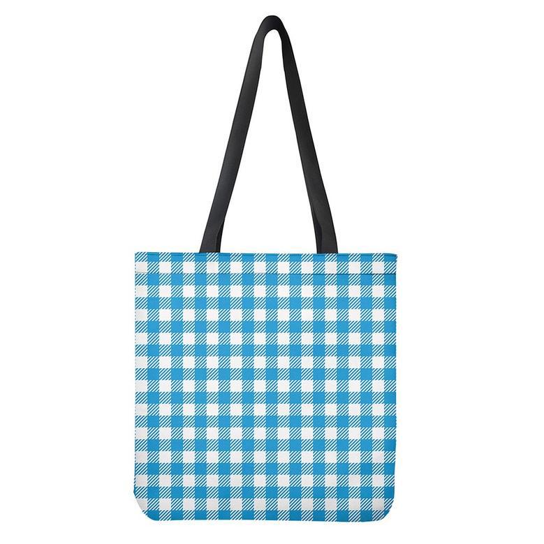 Azure Blue And White Gingham Print Tote Bag