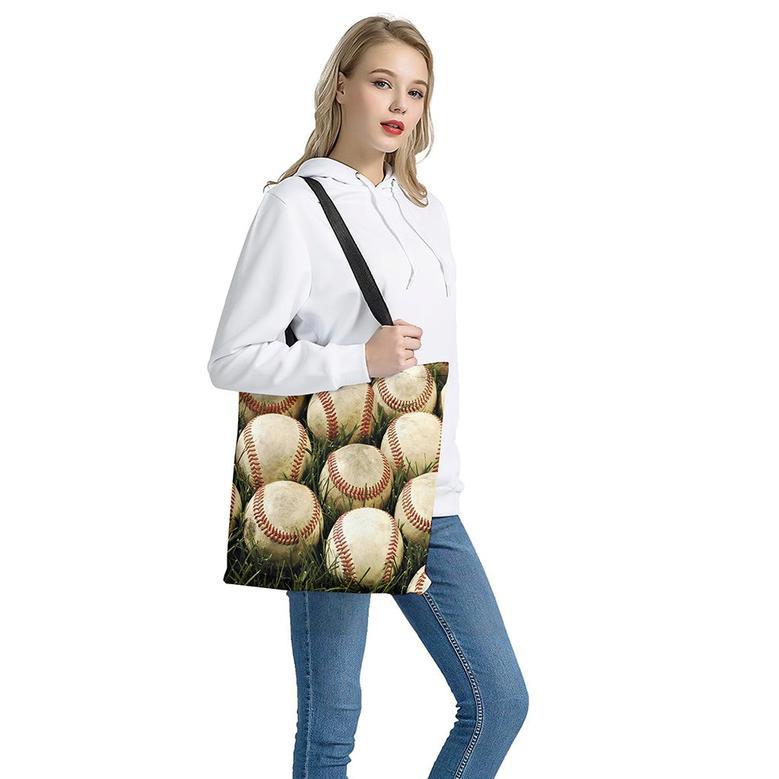 Baseballs On Field Print Tote Bag