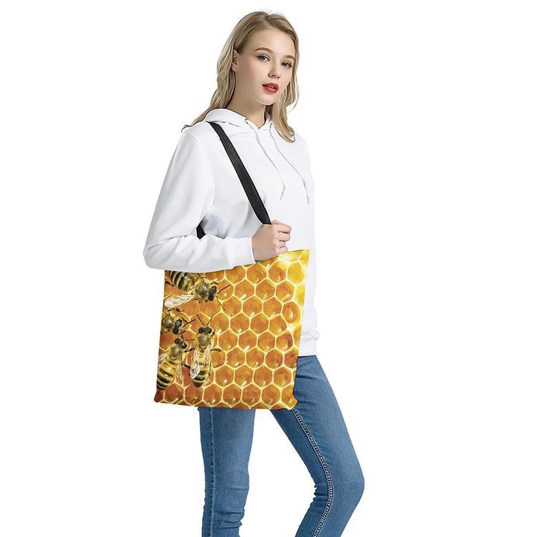 Bees And Honeycomb Print Tote Bag