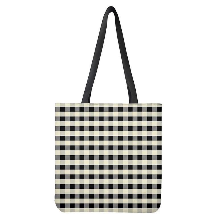 Beige And Black Buffalo Check Print Tote Bag