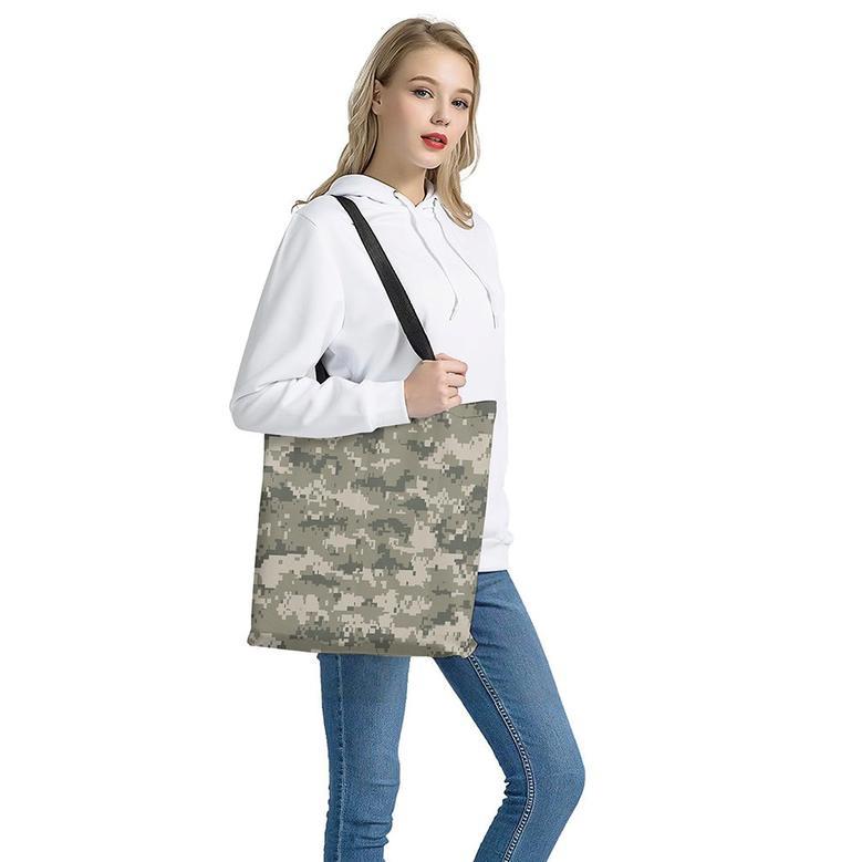 Beige Digital Camo Pattern Print Tote Bag