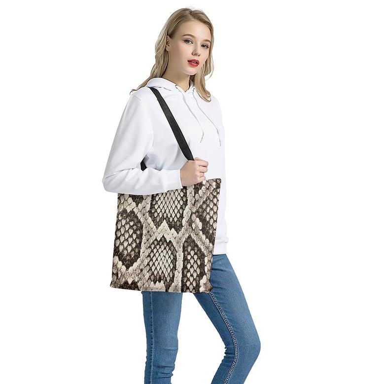 Beige Snakeskin Print Tote Bag