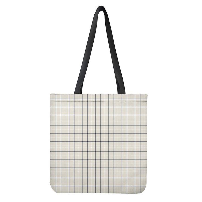 Beige Tattersall Pattern Print Tote Bag