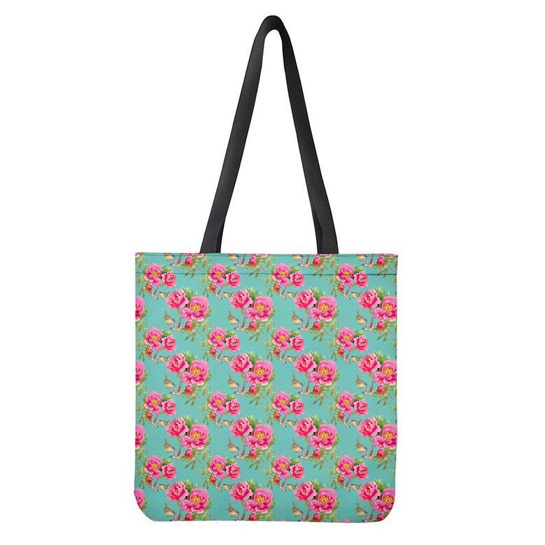 Bird Pink Floral Flower Pattern Print Tote Bag