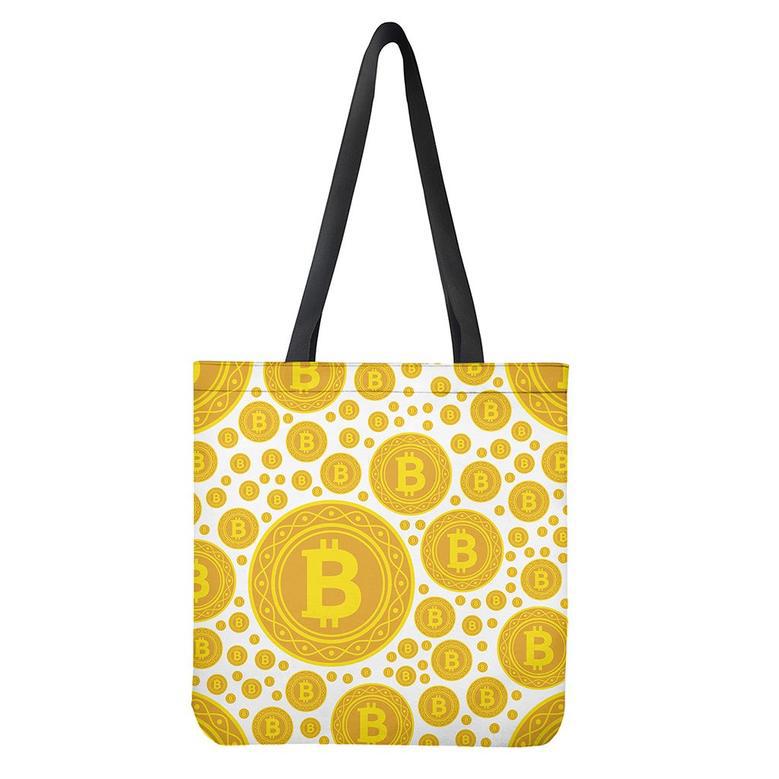 Bitcoin Crypto Pattern Print Tote Bag