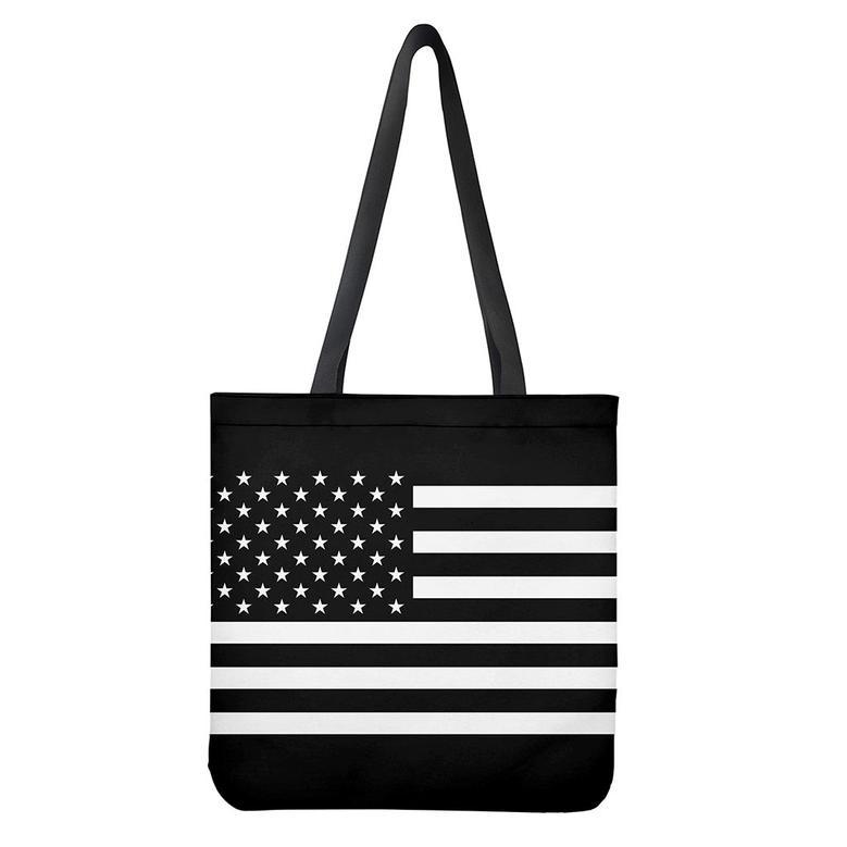 Black American Flag Print Tote Bag