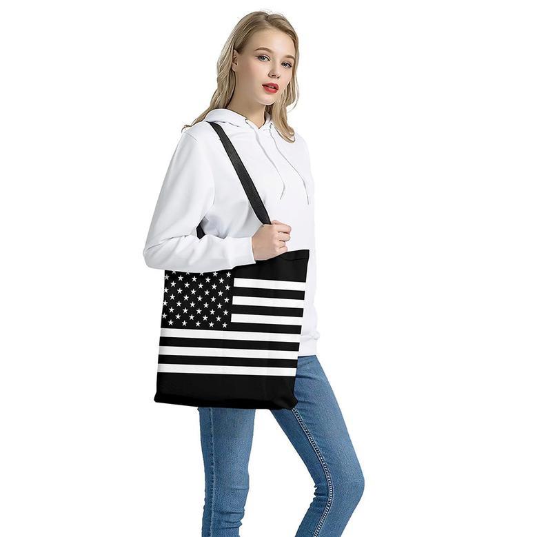 Black American Flag Print Tote Bag