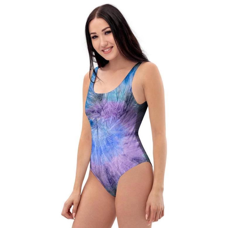 Black And Blue Tie Dye One Piece Swimsuite