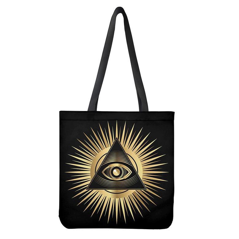 Black And Gold Eye Of Providence Print Tote Bag