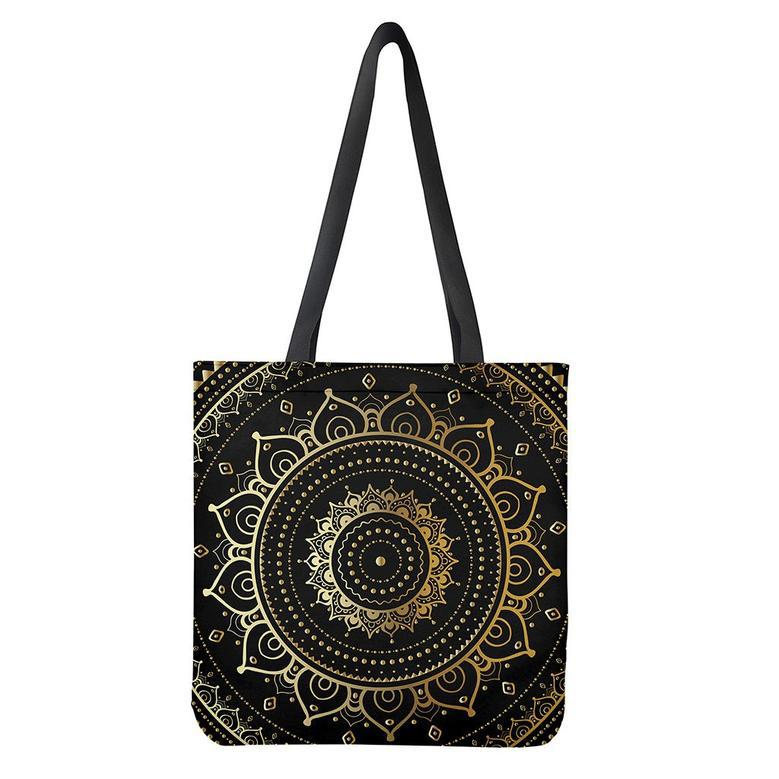 Black And Gold Mandala Print Tote Bag