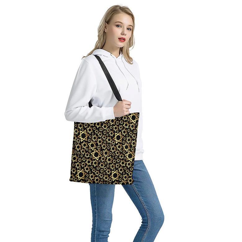 Black And Gold Star Of David Print Tote Bag