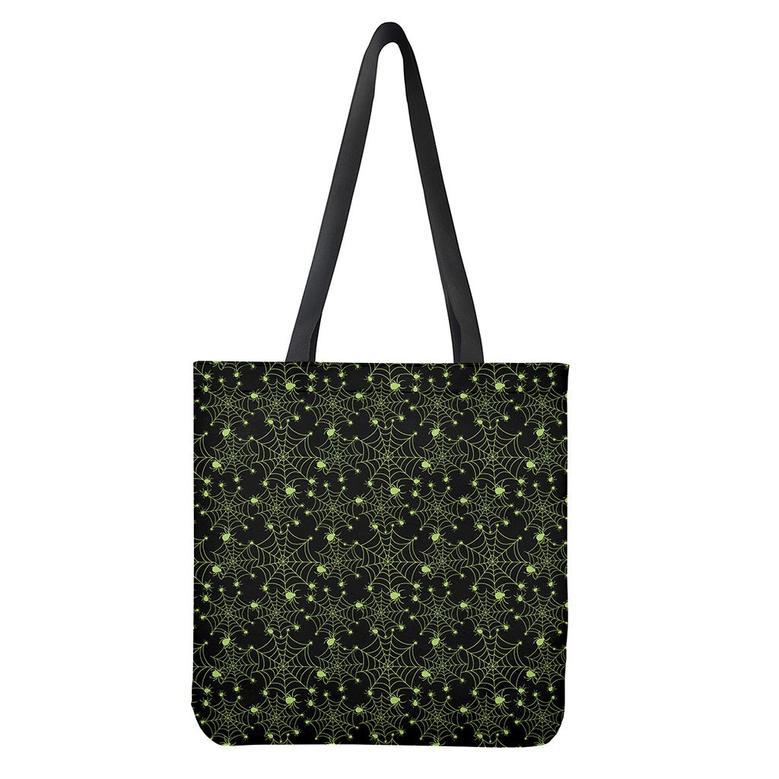 Black And Green Spider Web Pattern Print Tote Bag