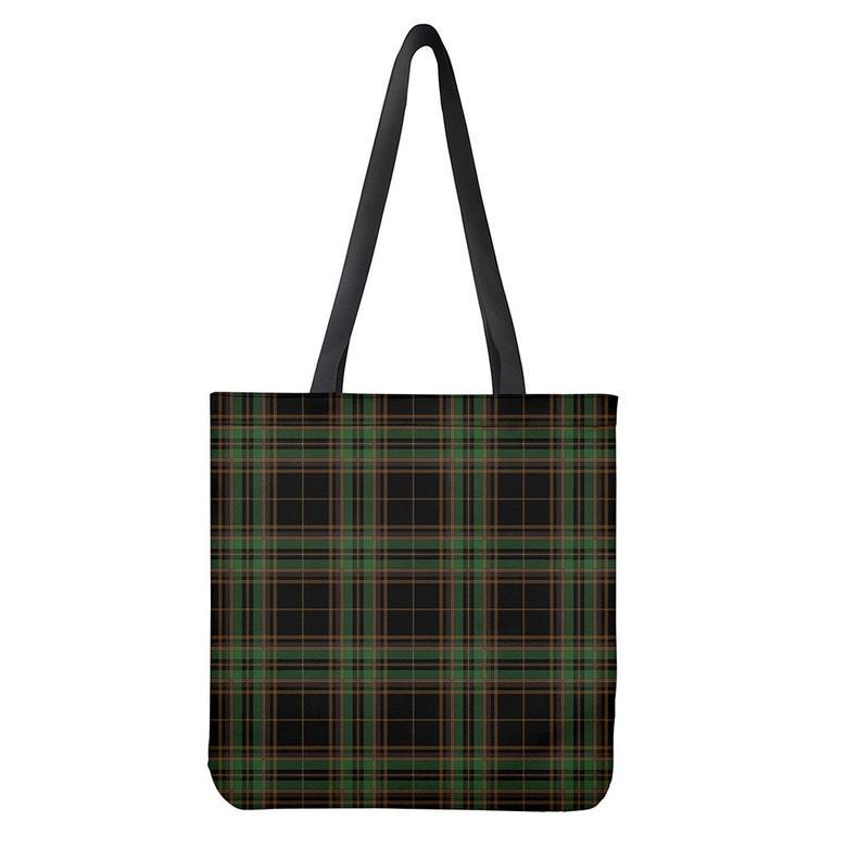 Black And Green Stewart Tartan Print Tote Bag