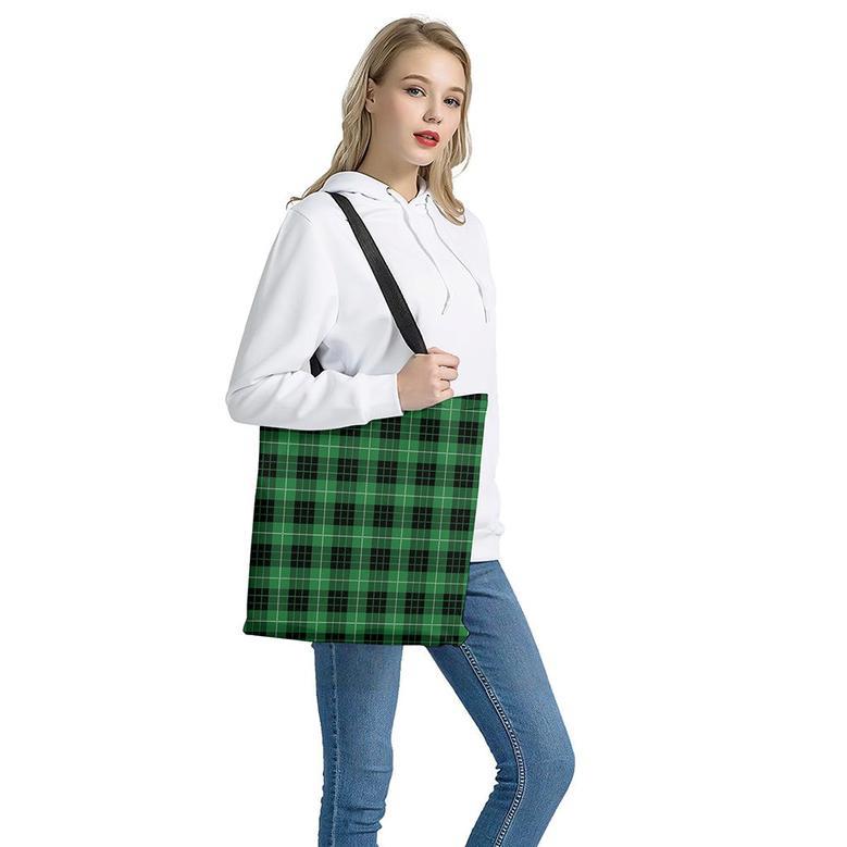 Black And Green Tartan Pattern Print Tote Bag