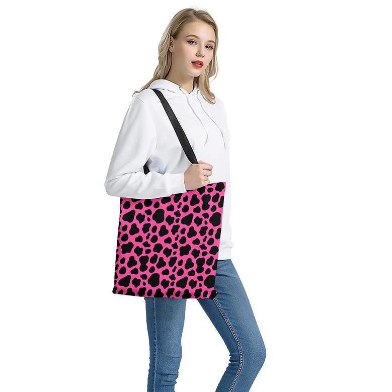 Black And Hot Pink Cow Print Tote Bag