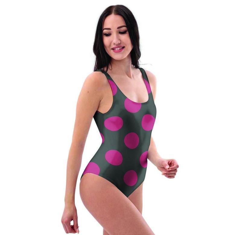 Black And Maroon Polka Dot One Piece Swimsuite