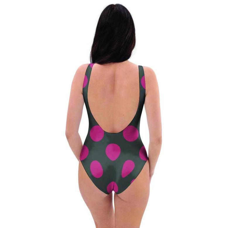 Black And Maroon Polka Dot One Piece Swimsuite