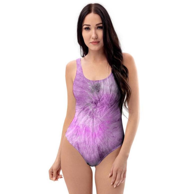 Black And Purple Tie Dye One Piece Swimsuite