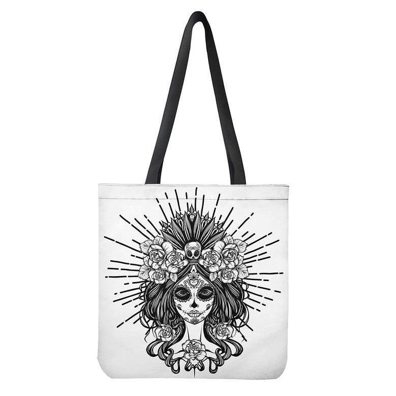 Black And White Calavera Girl Print Tote Bag