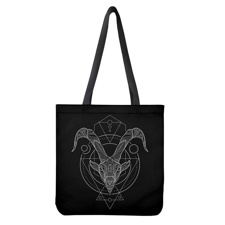 Black And White Capricorn Sign Print Tote Bag