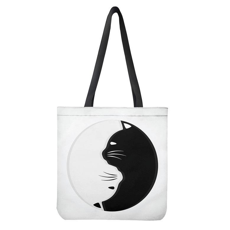 Black And White Cat Yin Yang Print Tote Bag