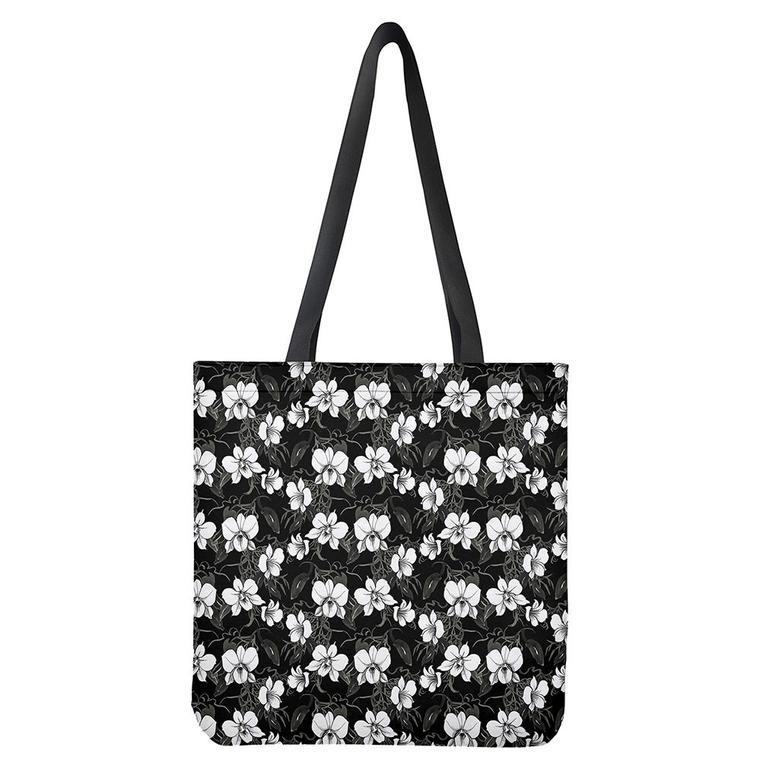 Black And White Cattleya Pattern Print Tote Bag