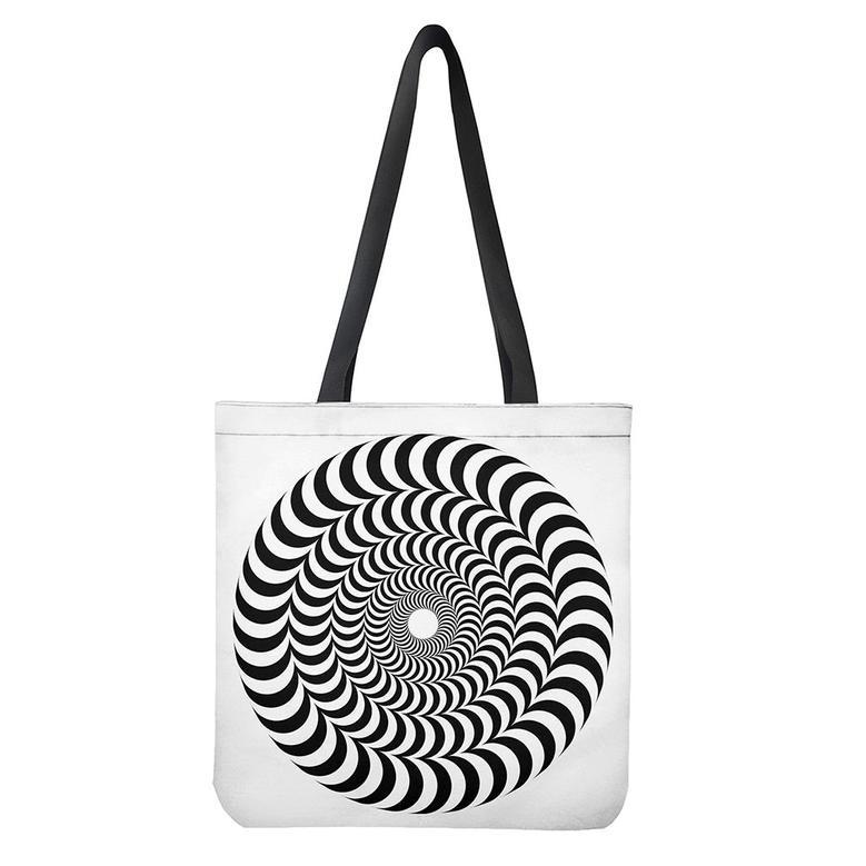 Black And White Circle Illusion Print Tote Bag