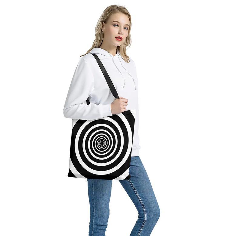 Black And White Circle Swirl Print Tote Bag