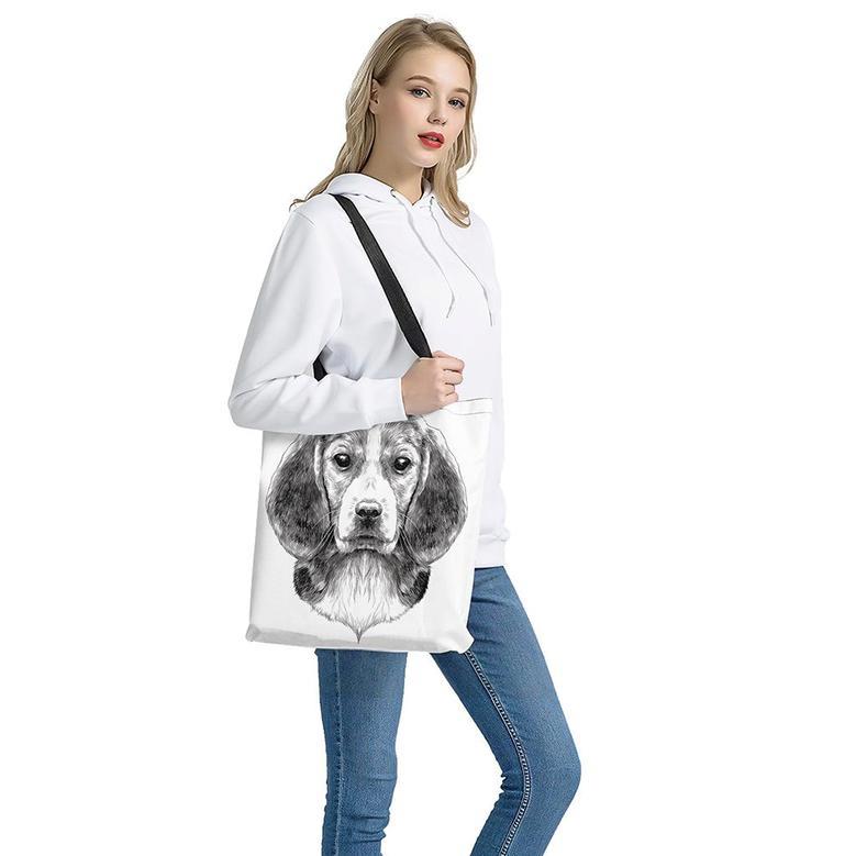 Black And White Drawing Beagle Print Tote Bag