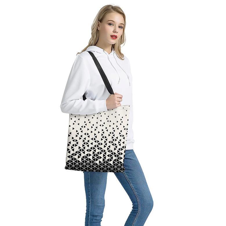 Black And White Geometric Pattern Print Tote Bag