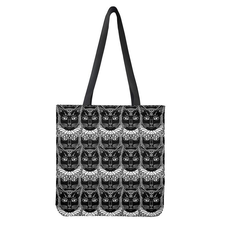 Black And White Gothic Wiccan Cat Print Tote Bag