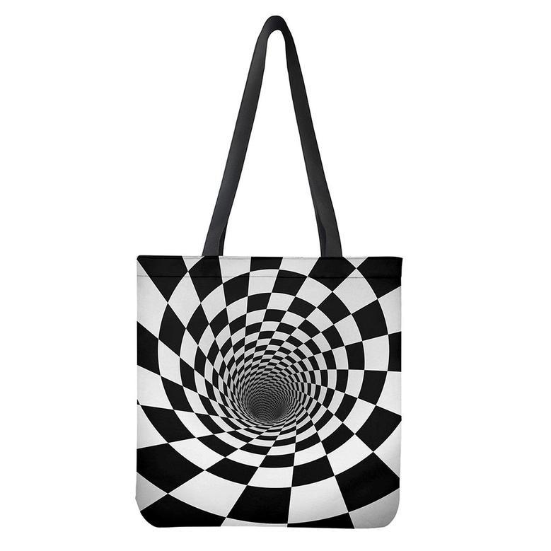 Black And White Hypnotic Illusion Print Tote Bag