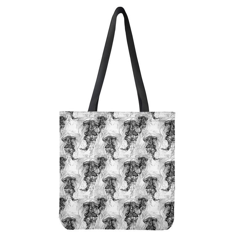 Black And White Jellyfish Pattern Print Tote Bag