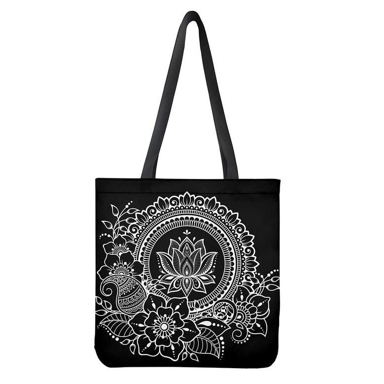 Black And White Lotus Flower Print Tote Bag