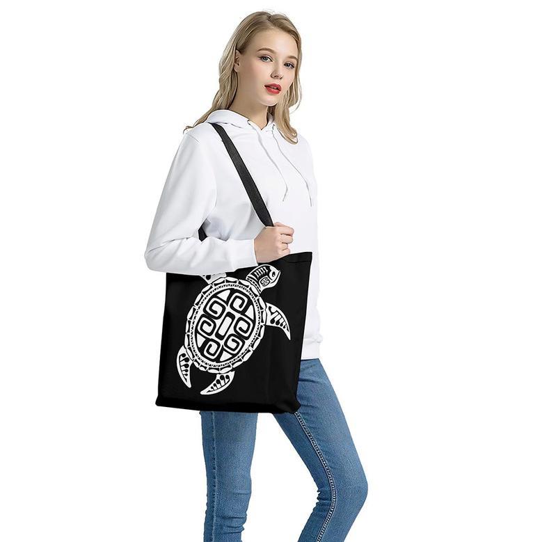 Black And White Maori Sea Turtle Print Tote Bag