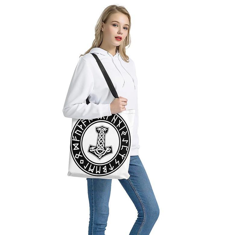 Black And White Mjolnir Print Tote Bag