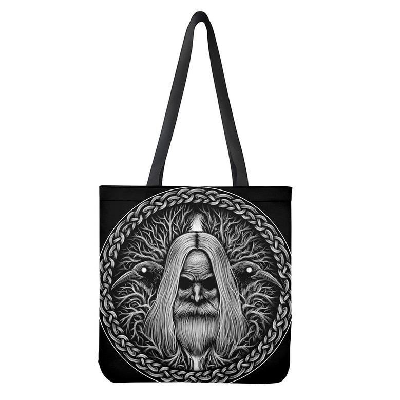 Black And White Odin With Crows Print Tote Bag