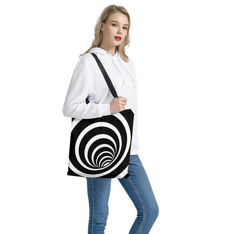 Black And White Optical Illusion Print Tote Bag