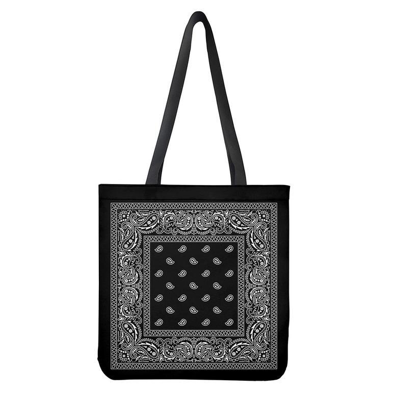 Black And White Paisley Bandana Print Tote Bag