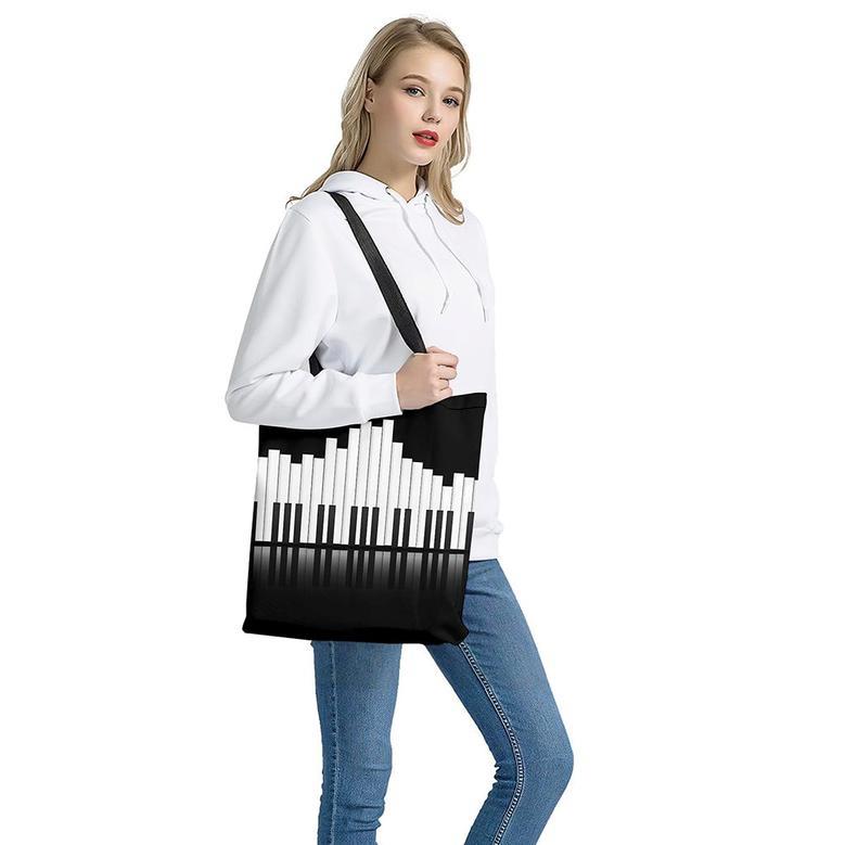 Black And White Piano Keyboard Print Tote Bag