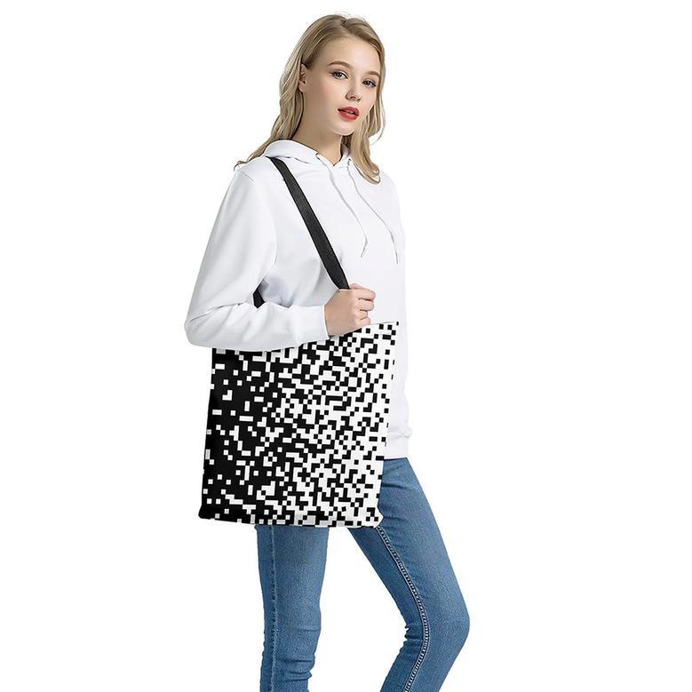 Black And White Pixel Pattern Print Tote Bag