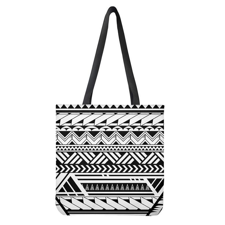 Black And White Polynesian Pattern Print Tote Bag