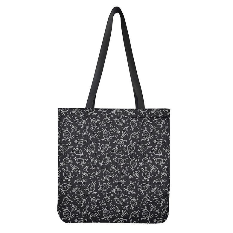 Black And White Sea Turtle Pattern Print Tote Bag