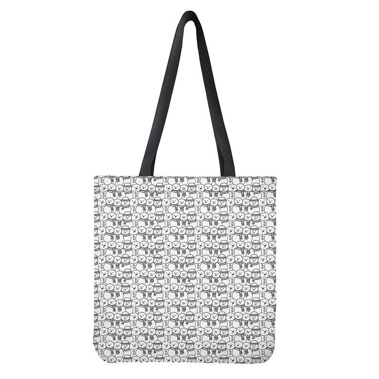 Black And White Snowman Pattern Print Tote Bag