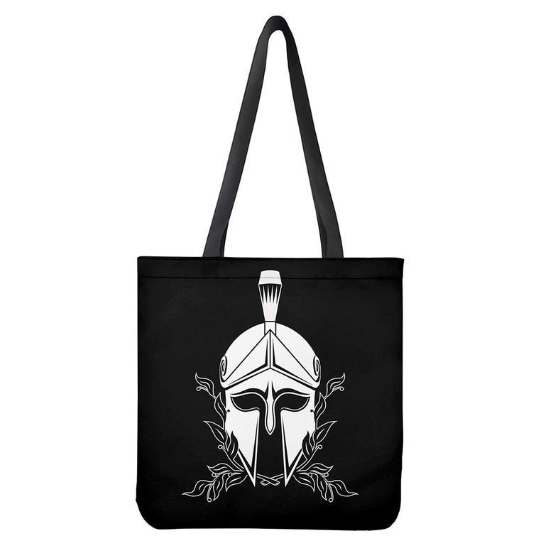 Black And White Spartan Helmet Print Tote Bag