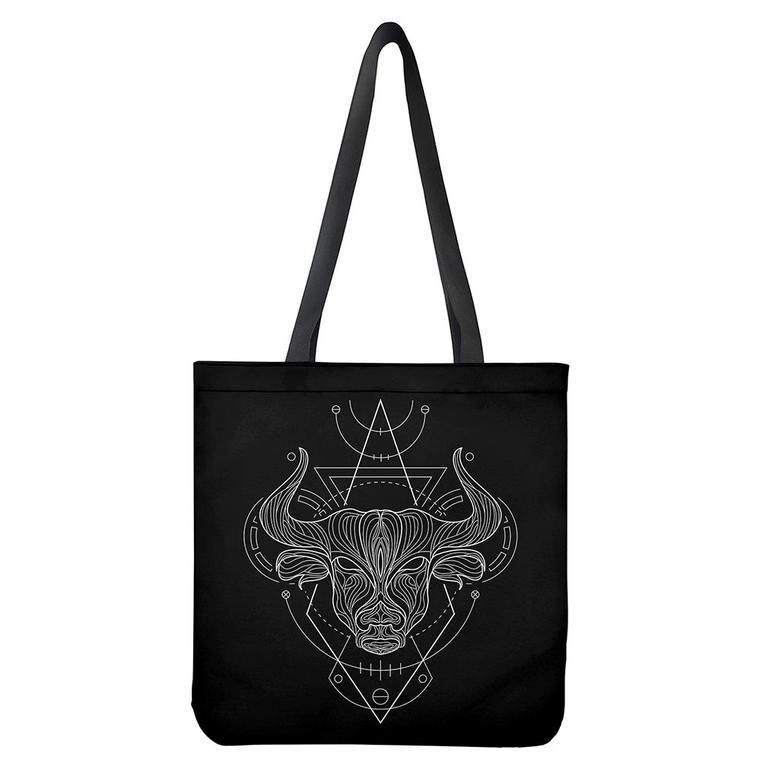 Black And White Taurus Sign Print Tote Bag