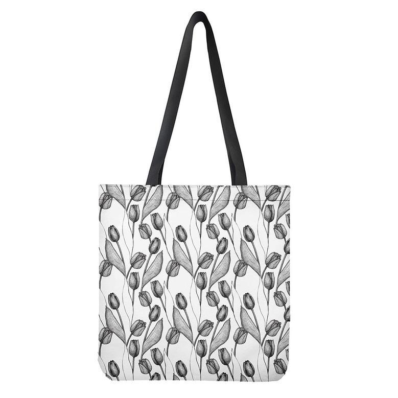 Black And White Tulip Pattern Print Tote Bag