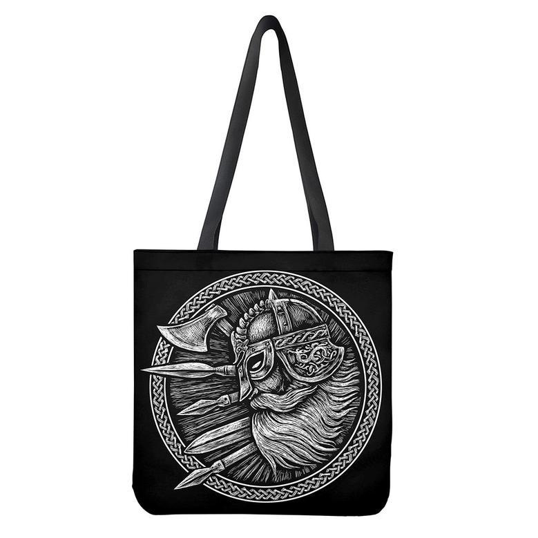 Black And White Viking God Odin Print Tote Bag